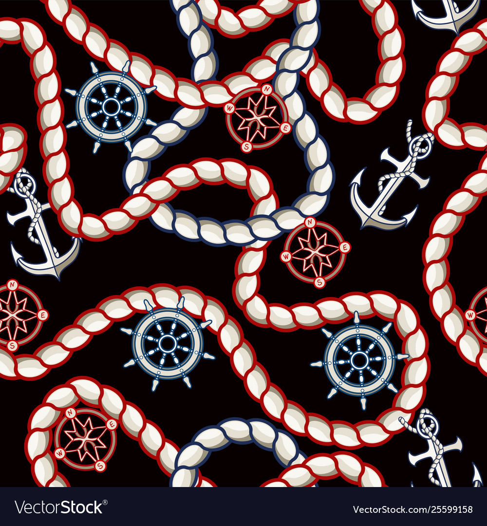 Seamless pattern with rope anchor and steering vector image Seamless pattern with rope anchor and steering