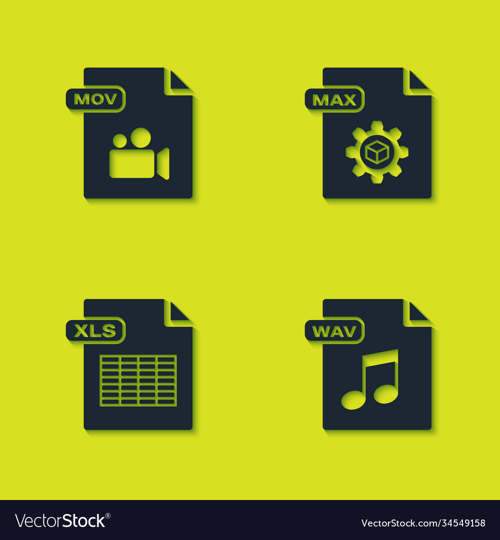 Set mov file document wav xls and max icon vector image Set mov file document wav xls and max icon