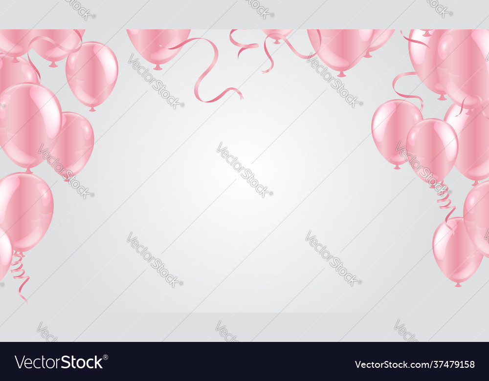 Set pink balloons background with confetti Vector Image