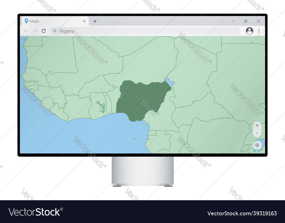 Computer monitor with map of nigeria in browser