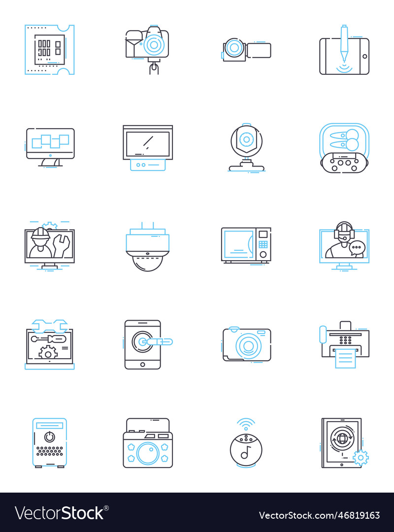 Computer systems linear icons set hardware