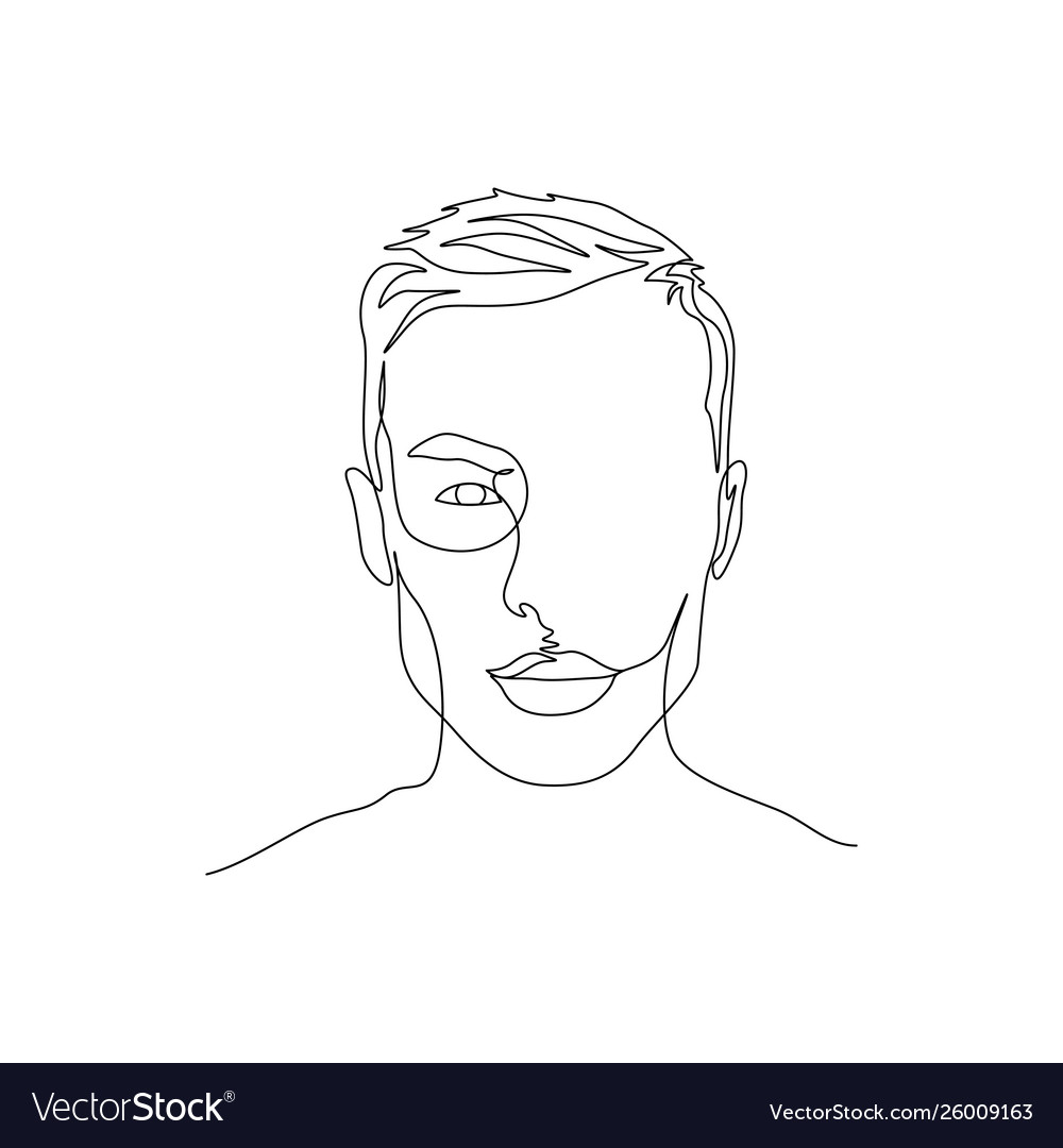 Continuous One Line Portrait Man With Symmetric Vector Image