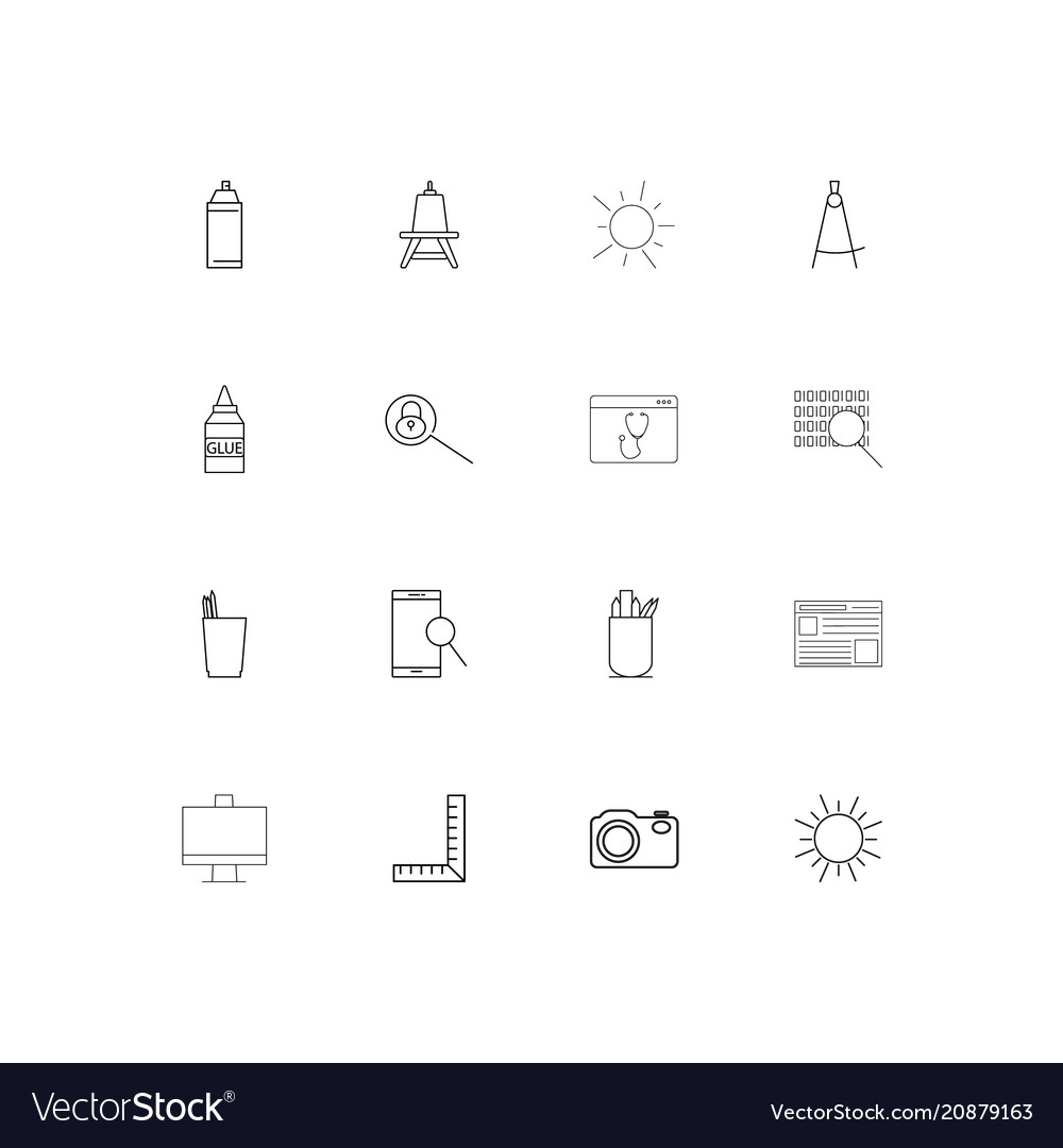 Creative process and design linear thin icons set