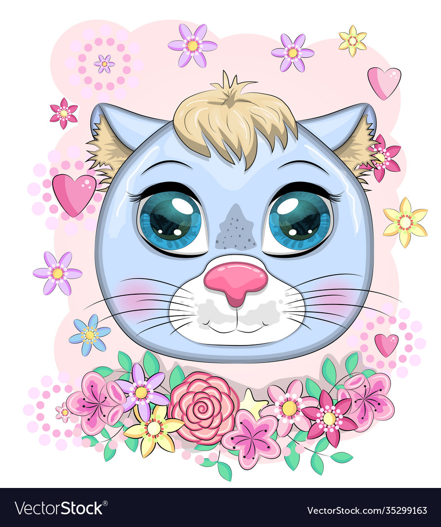 Cute Cartoon Blue Cat Kitten On A Background Vector Image