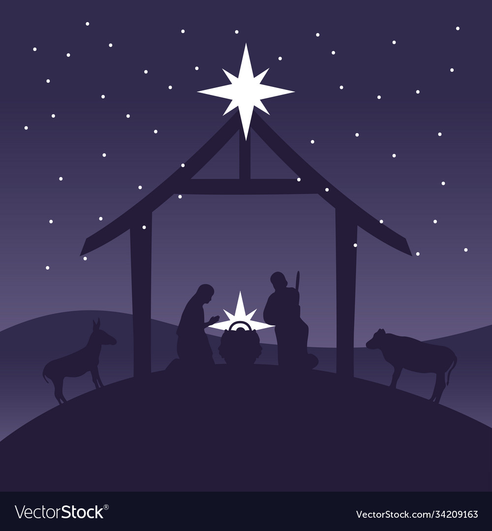 Happy merry christmas manger scene with holy Vector Image