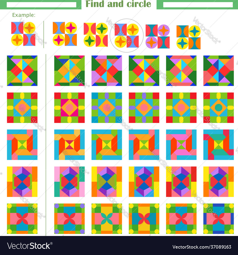 Logic game for children find and circle vector image Logic game for children find and circle