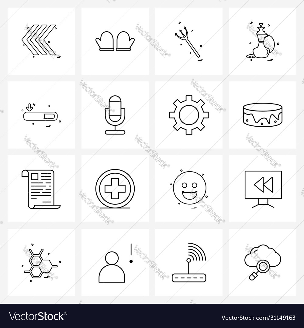 Set 16 simple line icons microphone