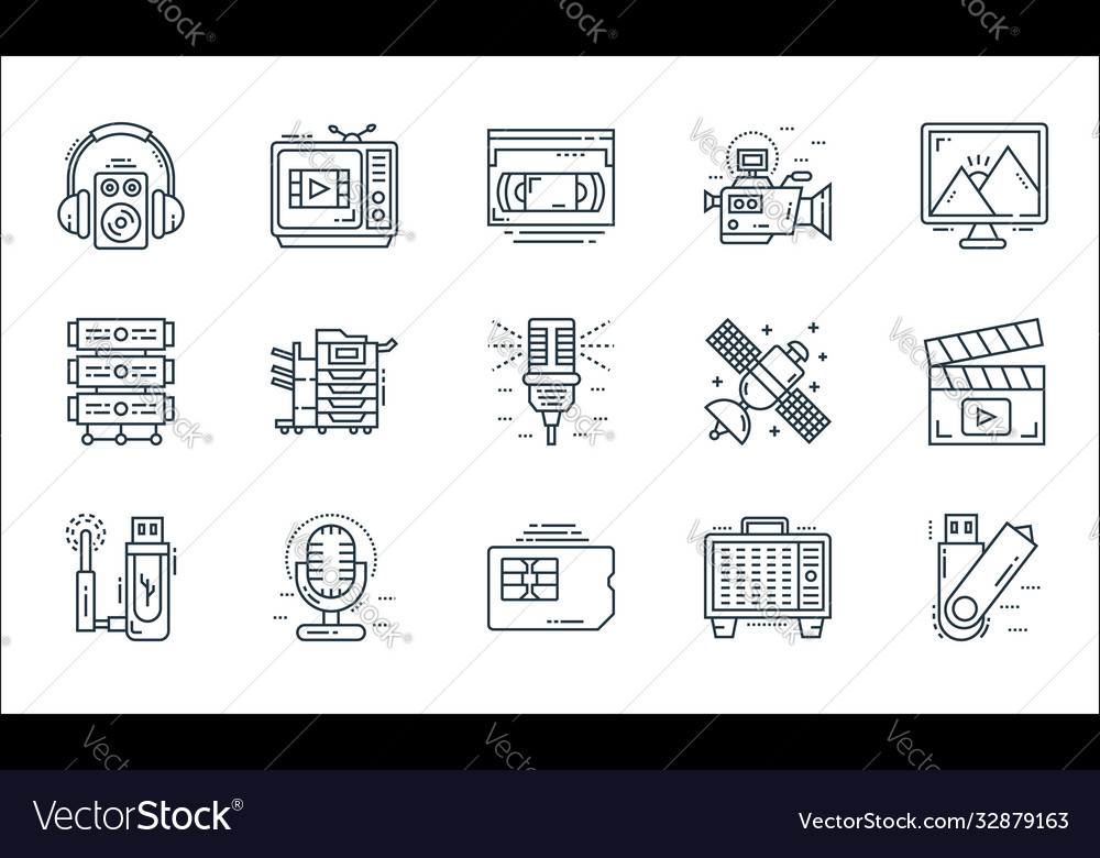 Technology devices line icons linear set quality Vector Image Technology devices line icons linear set quality