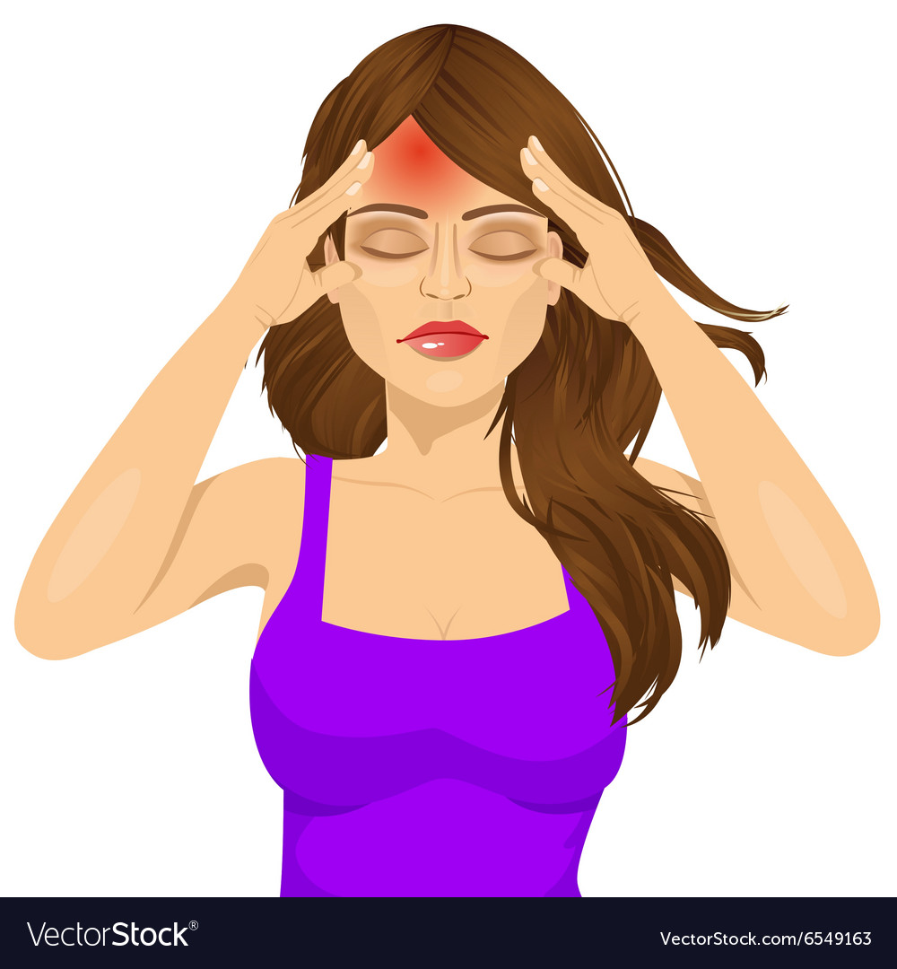 Woman touching her temples suffering a headache