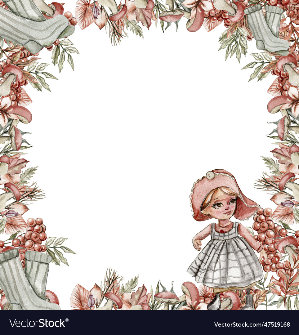 Autumn square frame with mushromms