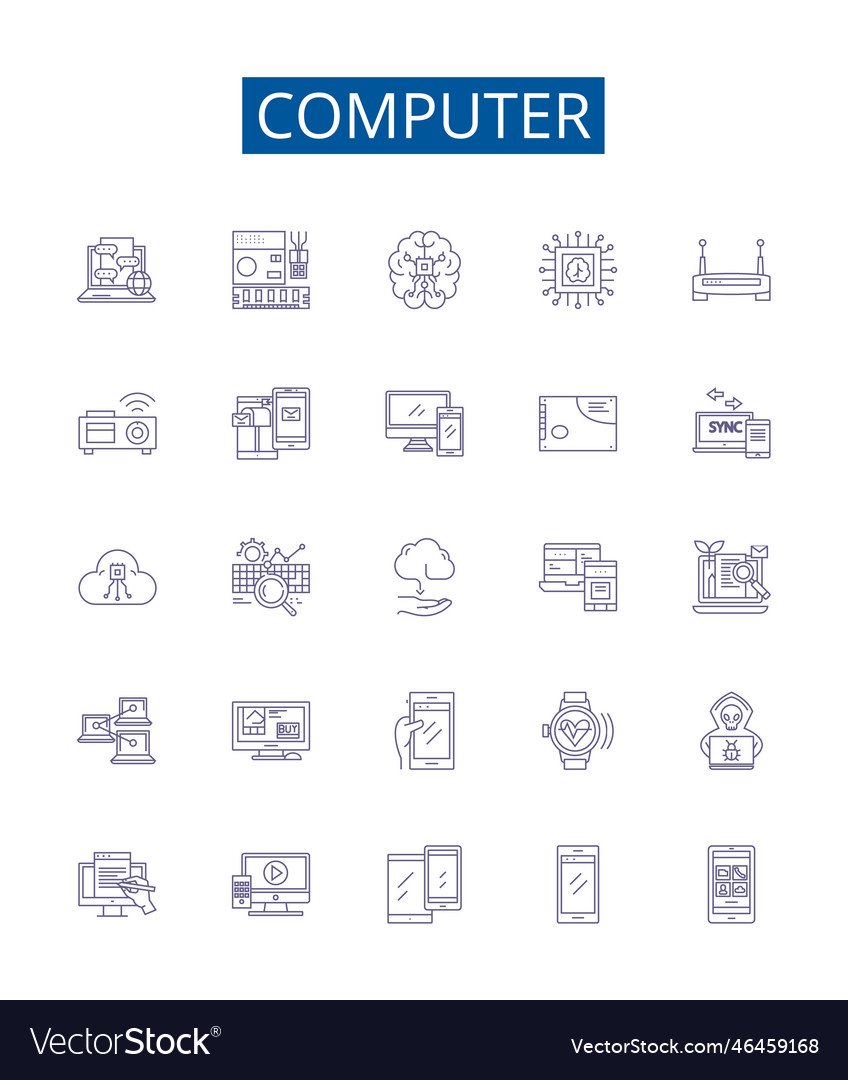 Computer line icons signs set design collection vector image Computer line icons signs set design collection
