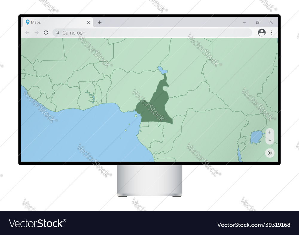 Computer monitor with map of cameroon in browser vector image Computer monitor with map of cameroon in browser