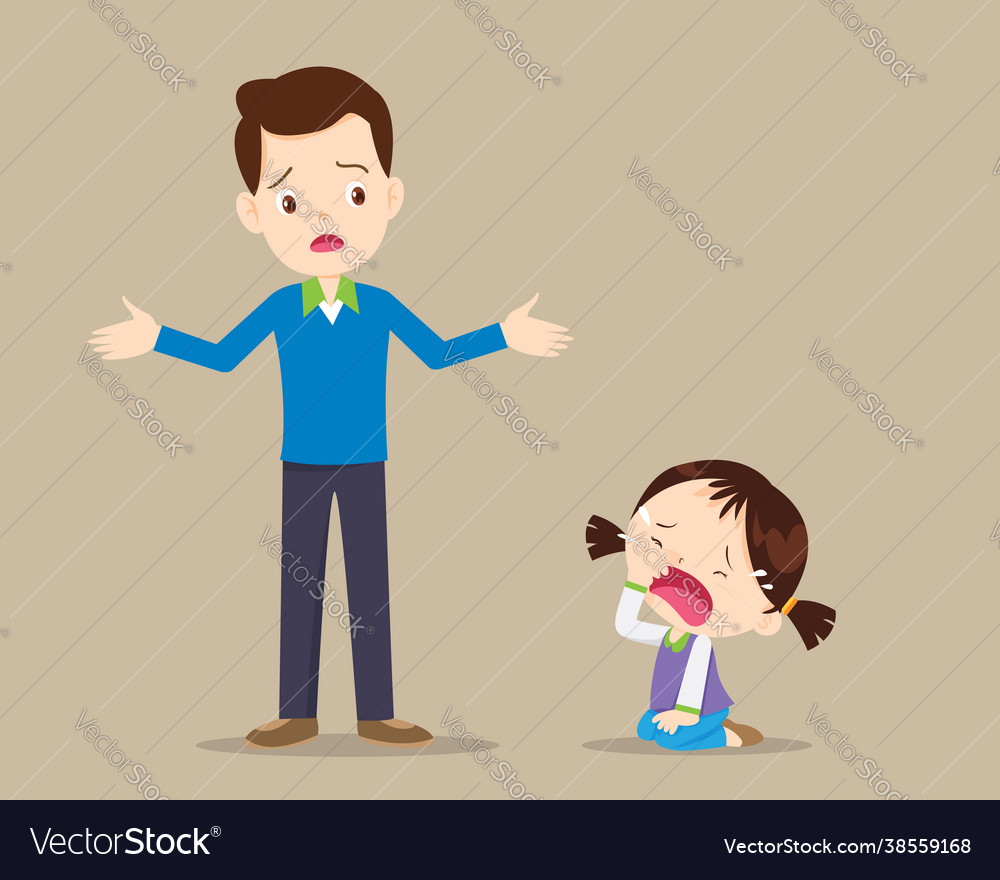 Dad Have Worry And Girl Crying Royalty Free Vector Image