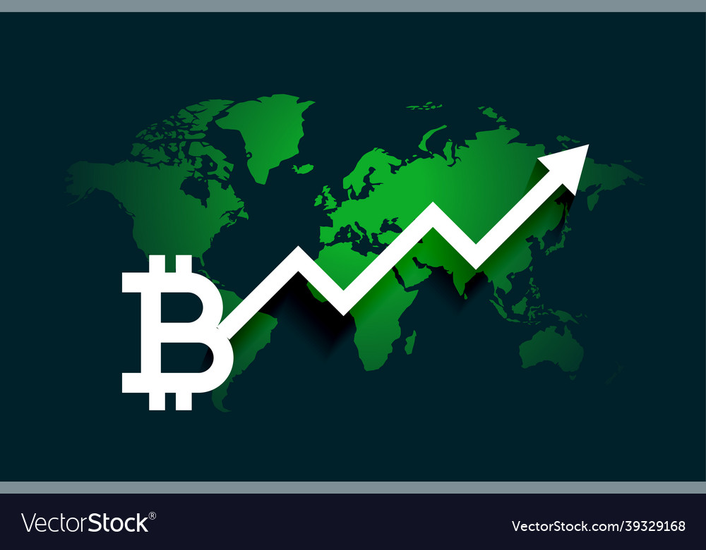 Global bitcoin growth arrow chart background vector image Global bitcoin growth arrow chart background