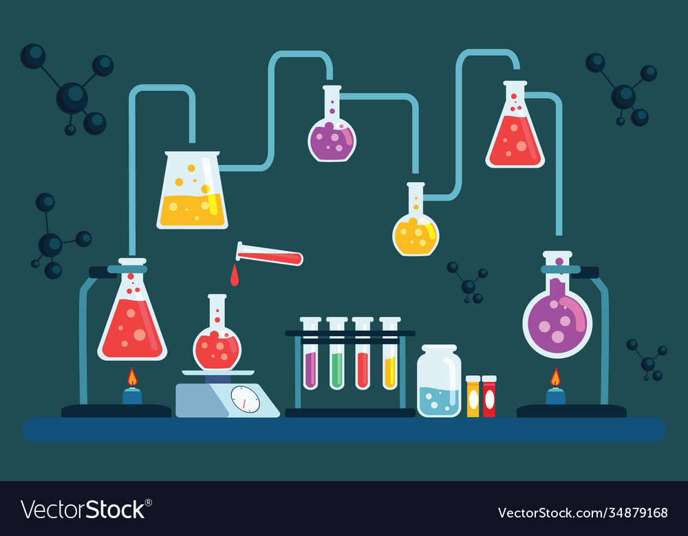 Hand drawn science laboratory objects and atoms Vector Image Hand drawn science laboratory objects and atoms