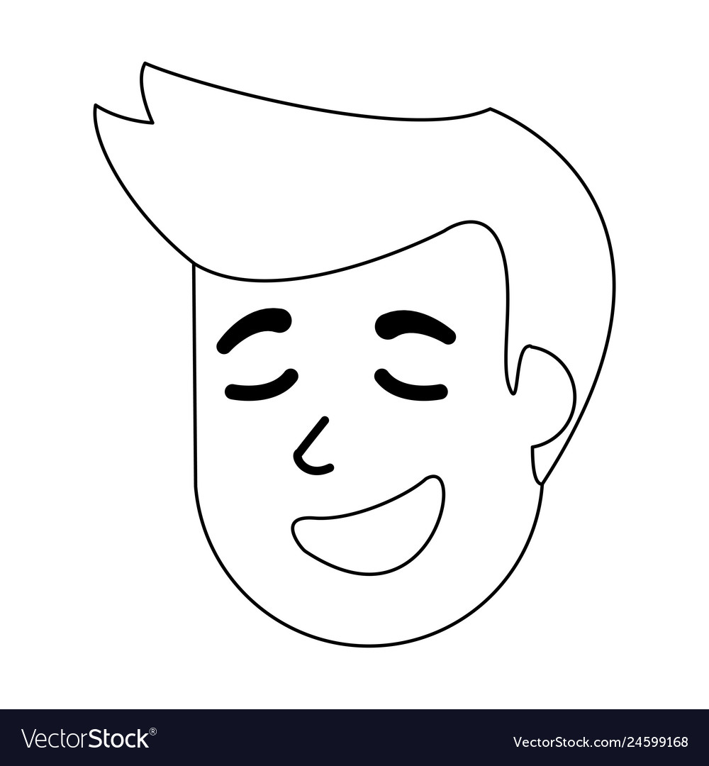 Man smiling face cartoon black and white Vector Image