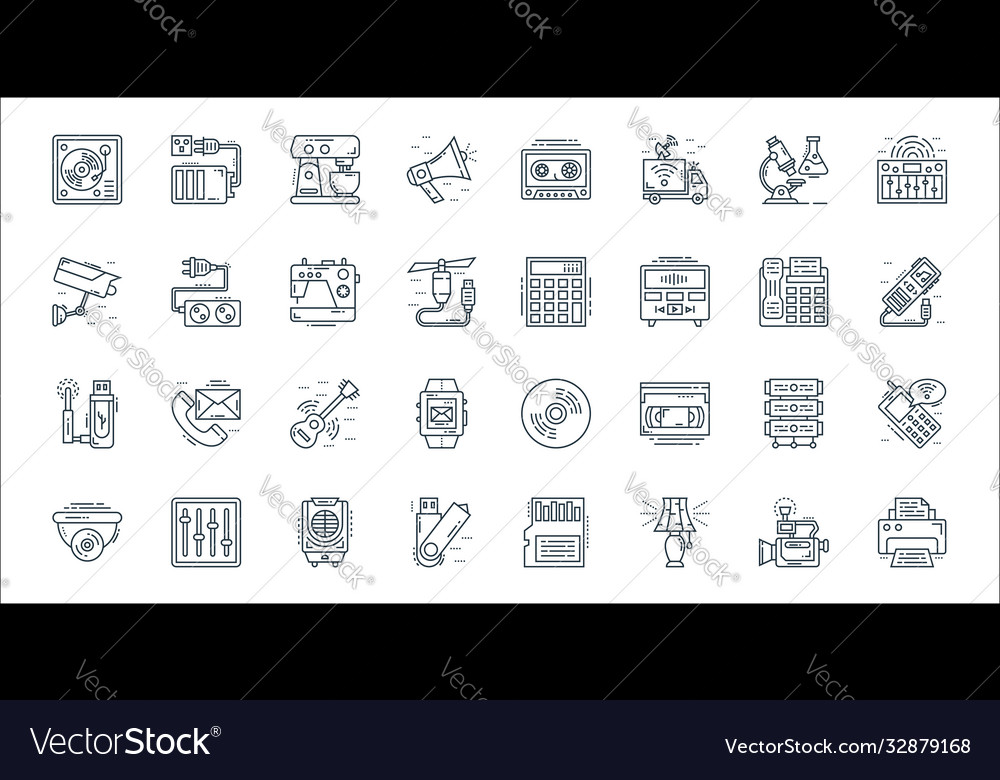 Technology devices line icons linear set quality vector image Technology devices line icons linear set quality