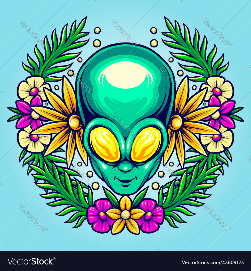 Botanical summer floral alien head Royalty Free Vector Image