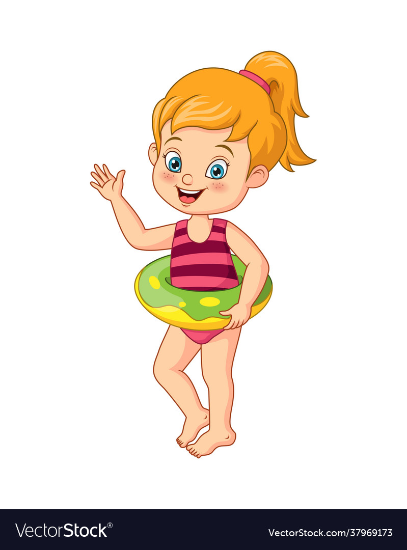 Cartoon little girl with inflatable ring