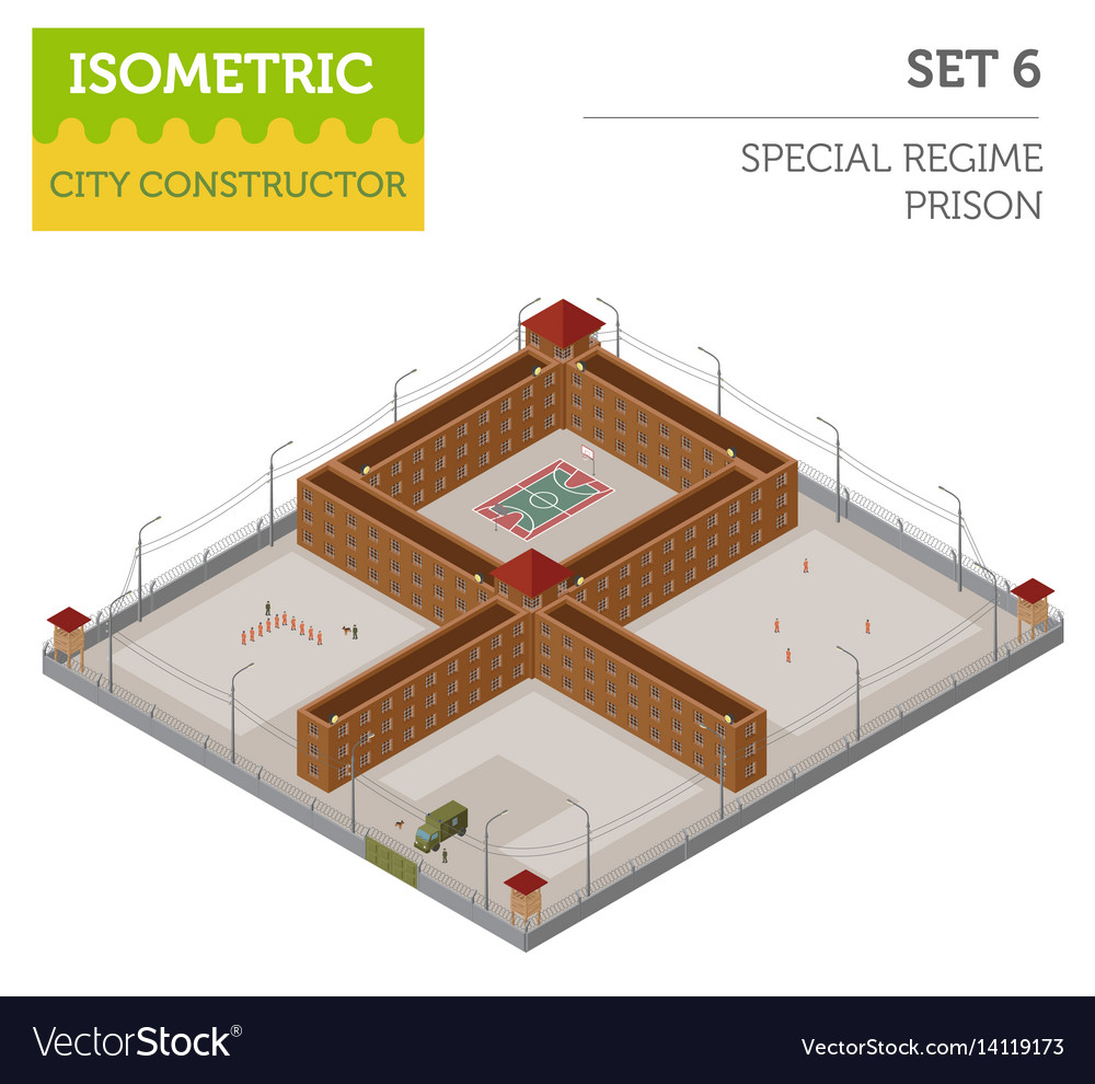 Flat 3d Isometric Special Regime Prison Jail For Vector Image