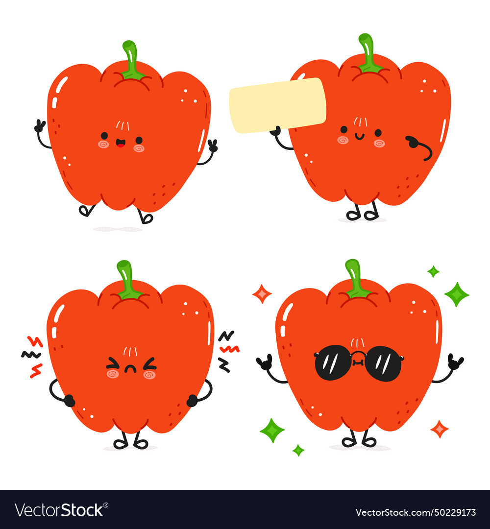 Funny red bell pepper characters bundle set hand