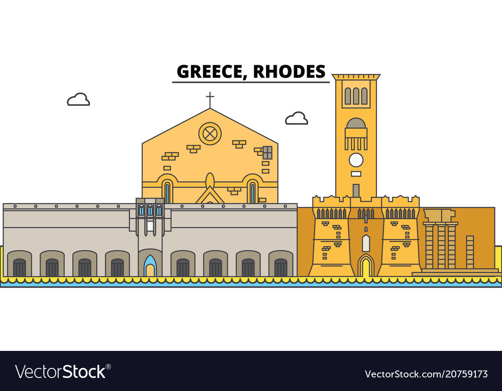 Greece rhodes city skyline architecture Royalty Free Vector