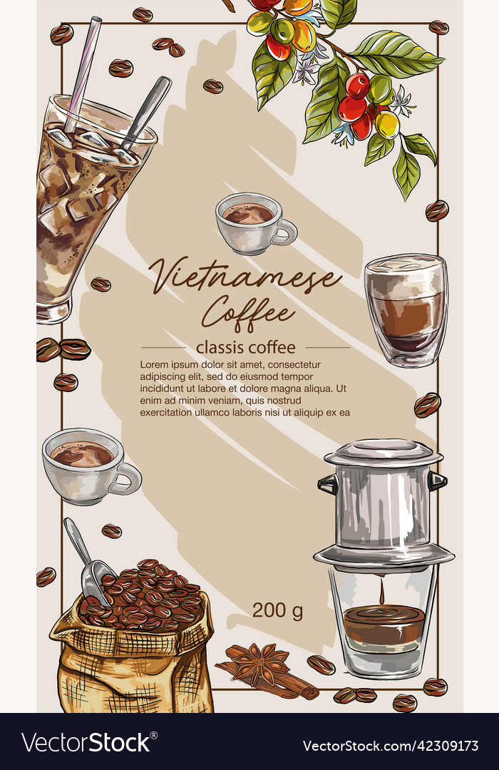 Hand drawn vietnamese coffee banner sticker