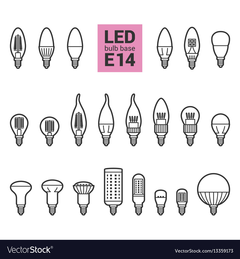 Led light e14 bulbs outline icon set