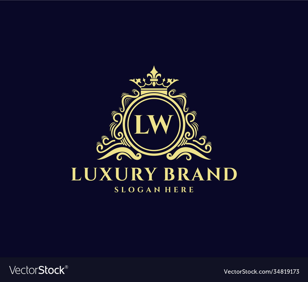 Lw initial letter gold calligraphic feminine Vector Image