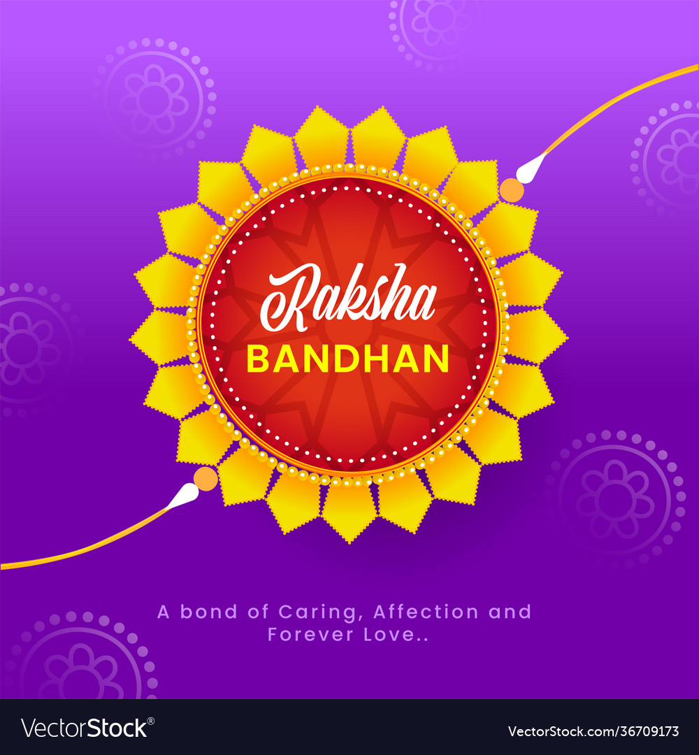 Raksha bandhan font on mandala rakhi and purple