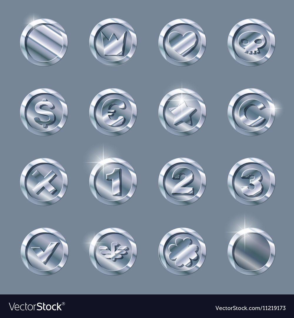 Silver coins set Royalty Free Vector Image - VectorStock