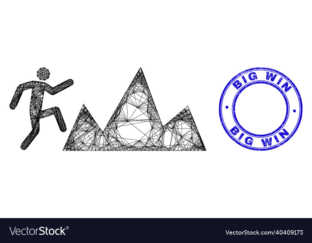 Textured big win seal and net irregular mesh climb vector image Textured big win seal and net irregular mesh climb
