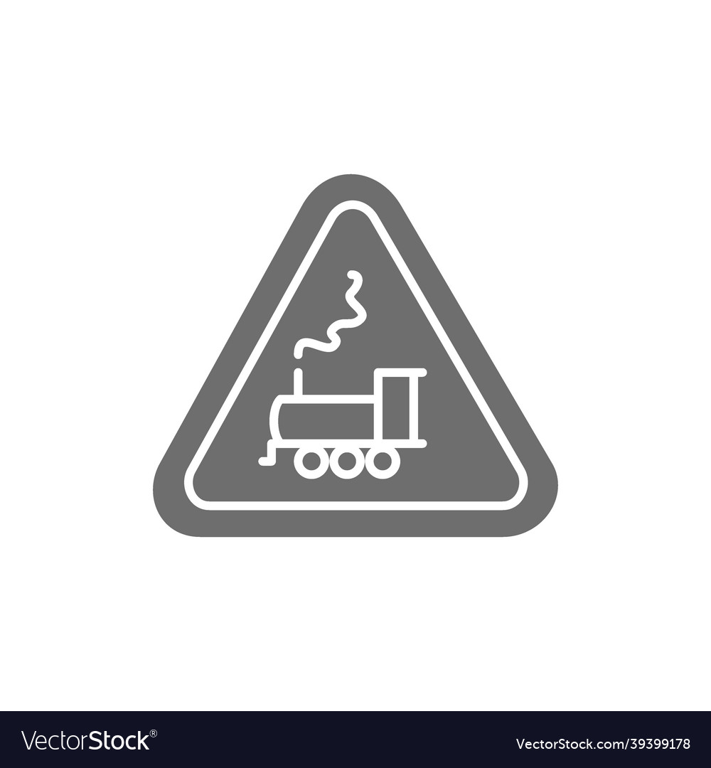 Attention train sign railway traffic grey icon