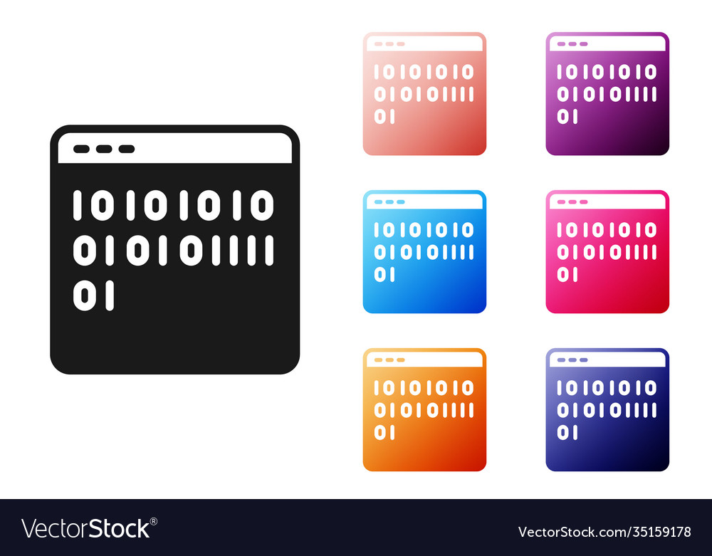 Black binary code icon isolated on white