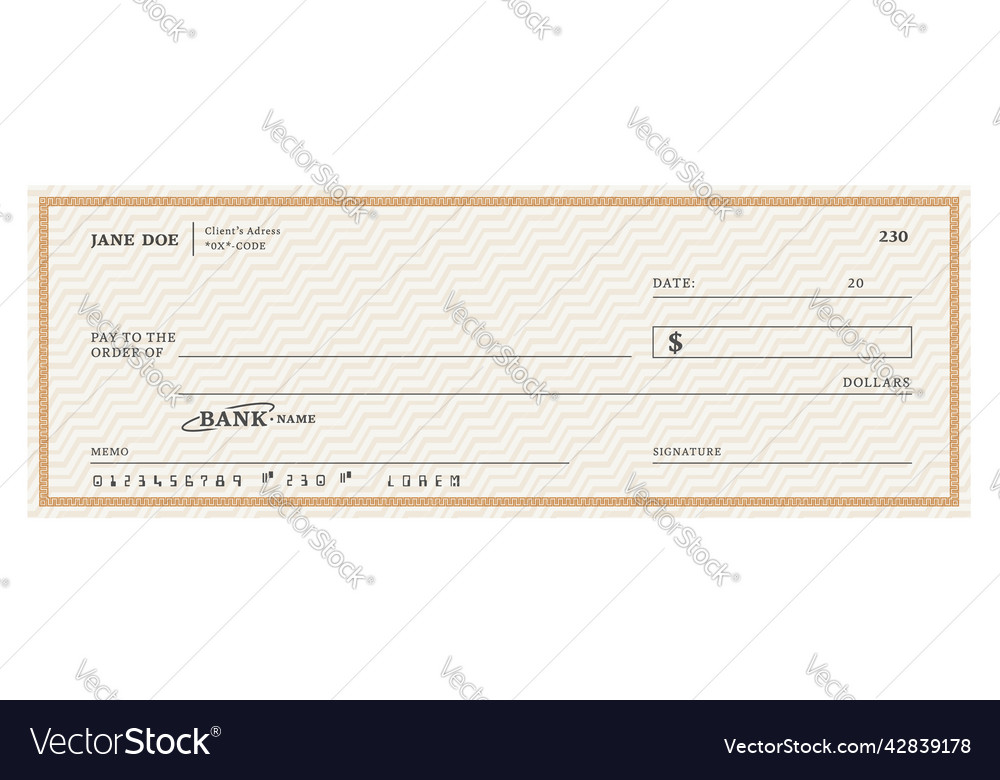 Blank bank check checkbook cheque pay template Vector Image