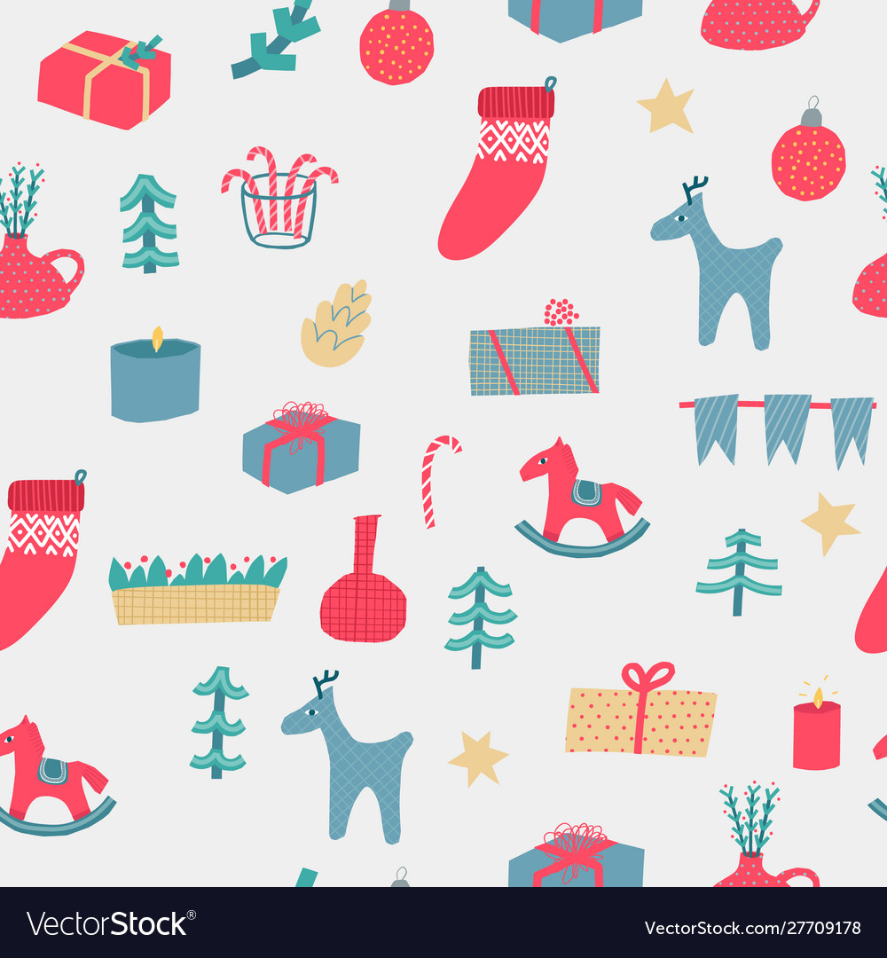 Christmas decoration deer tree seamless pattern