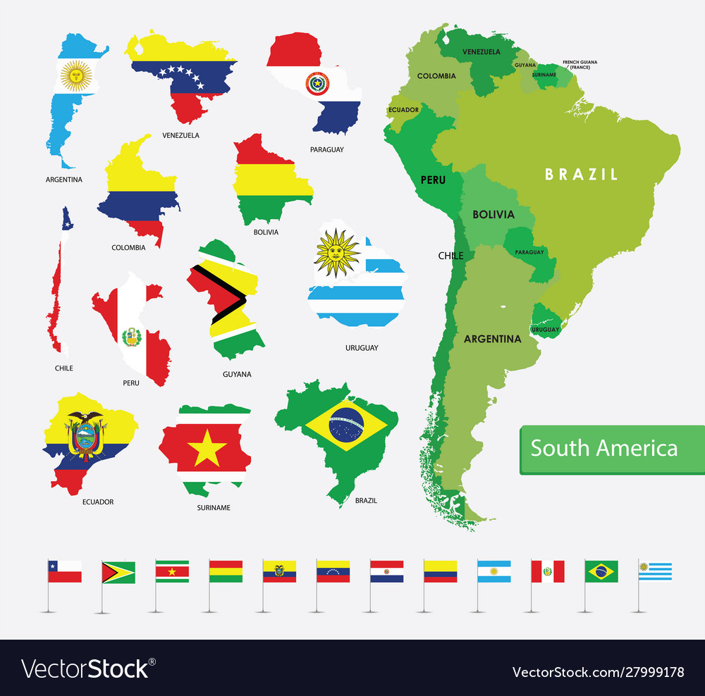 Color map south america flags on country Vector Image