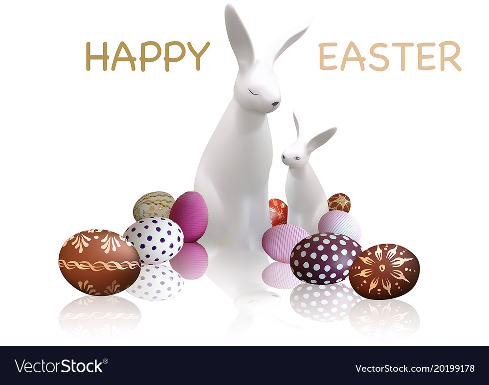 Easter greeting card with white bunnies