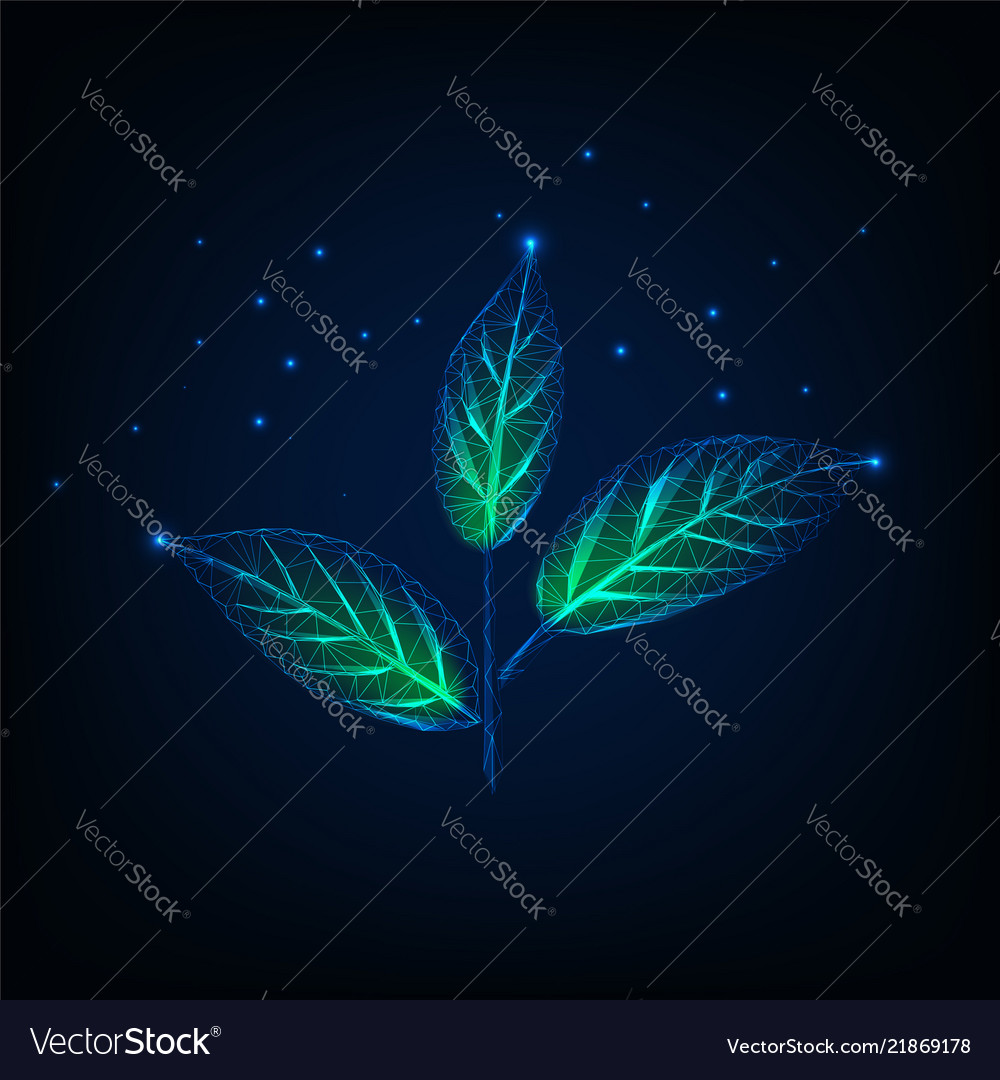 Glowing plant with stem and green leaves made of Vector Image