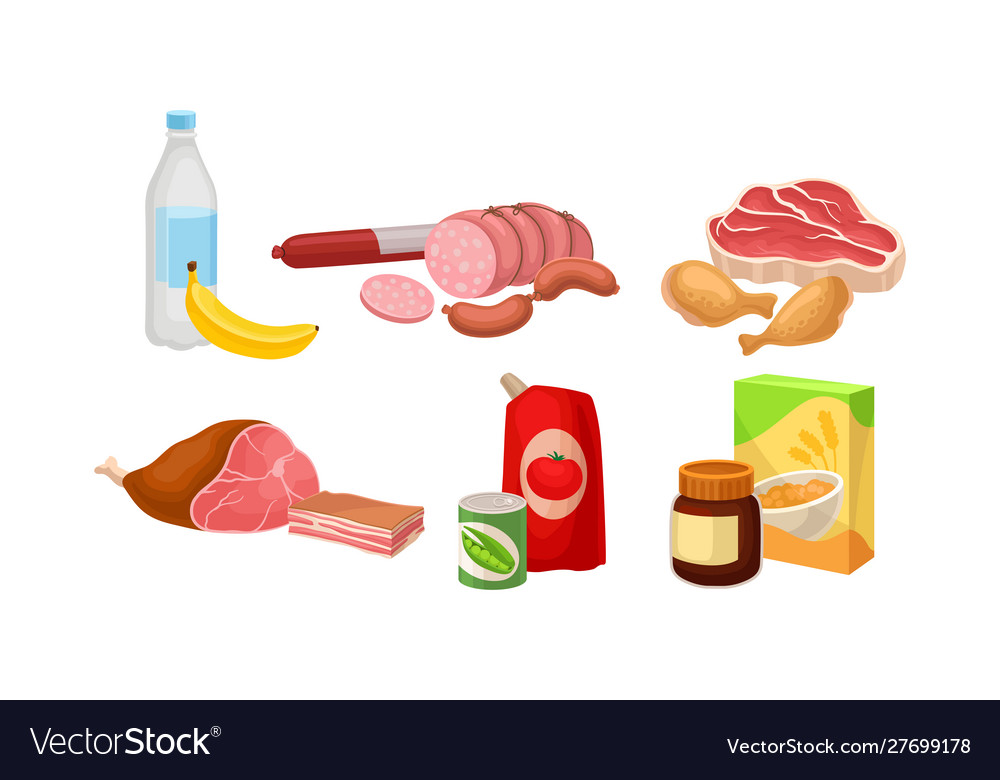 Groceries set different food Royalty Free Vector Image