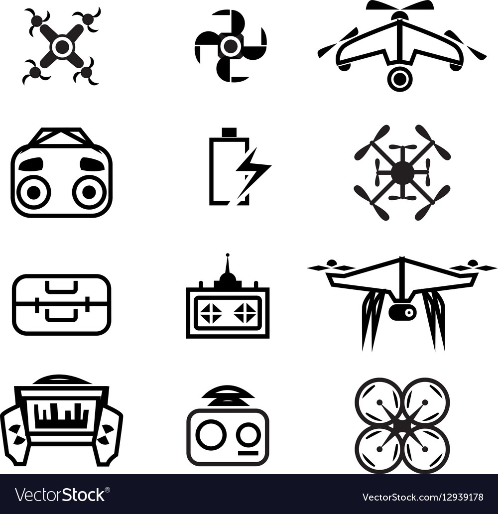 Isolated linear drone icons set of quadrocopter
