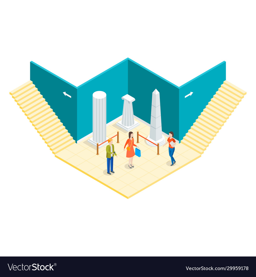 Museum hall interior layout isometric view vector image Museum hall interior layout isometric view