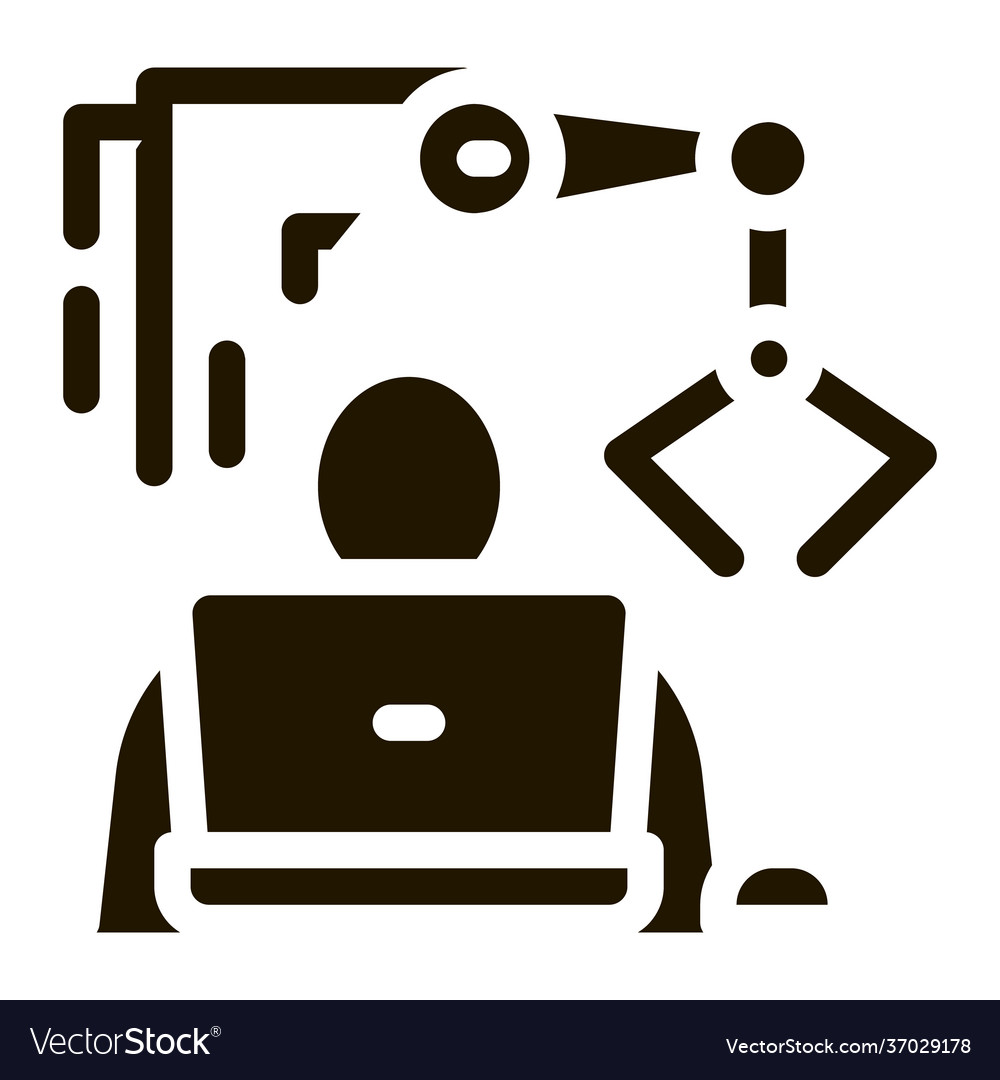 Programming robot icon glyph vector image Programming robot icon glyph