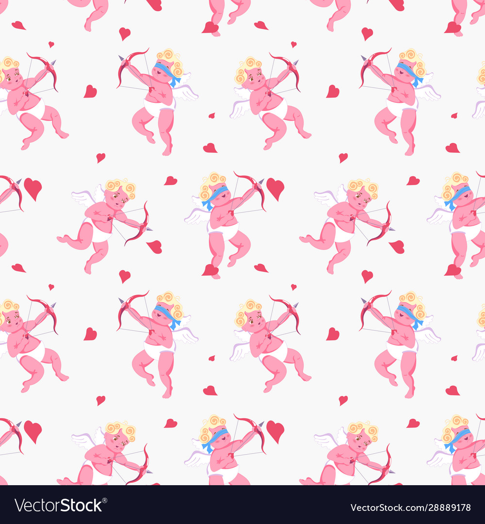 Seamless pattern with playful cupid