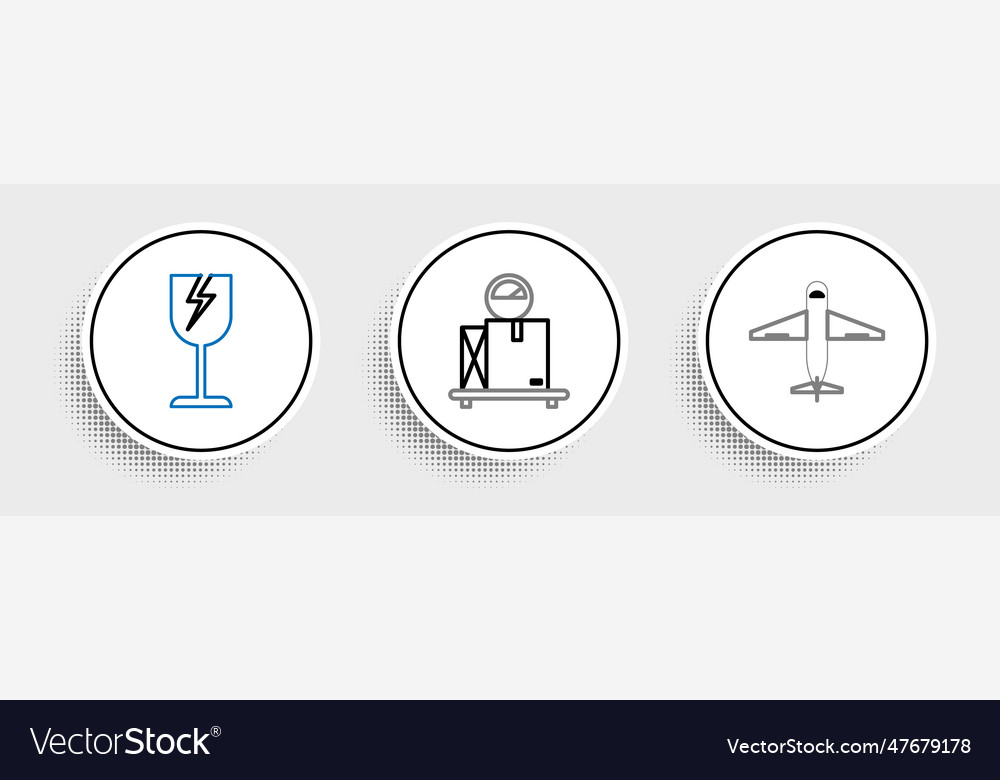 Set line plane fragile broken glass symbol