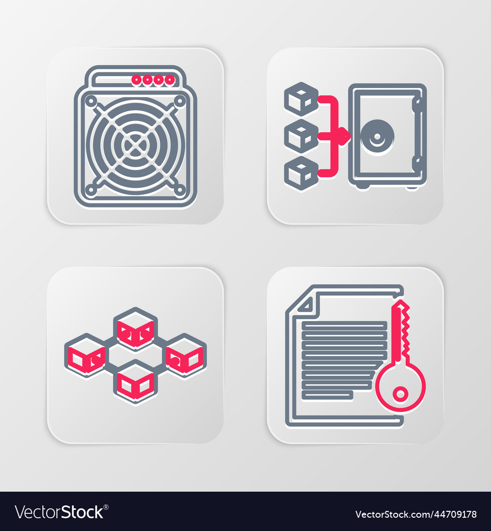 Set line smart contract blockchain technology vector image Set line smart contract blockchain technology