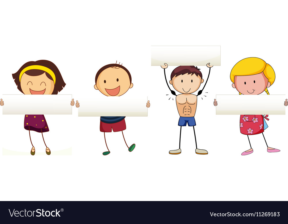 Children holding white banner Royalty Free Vector Image