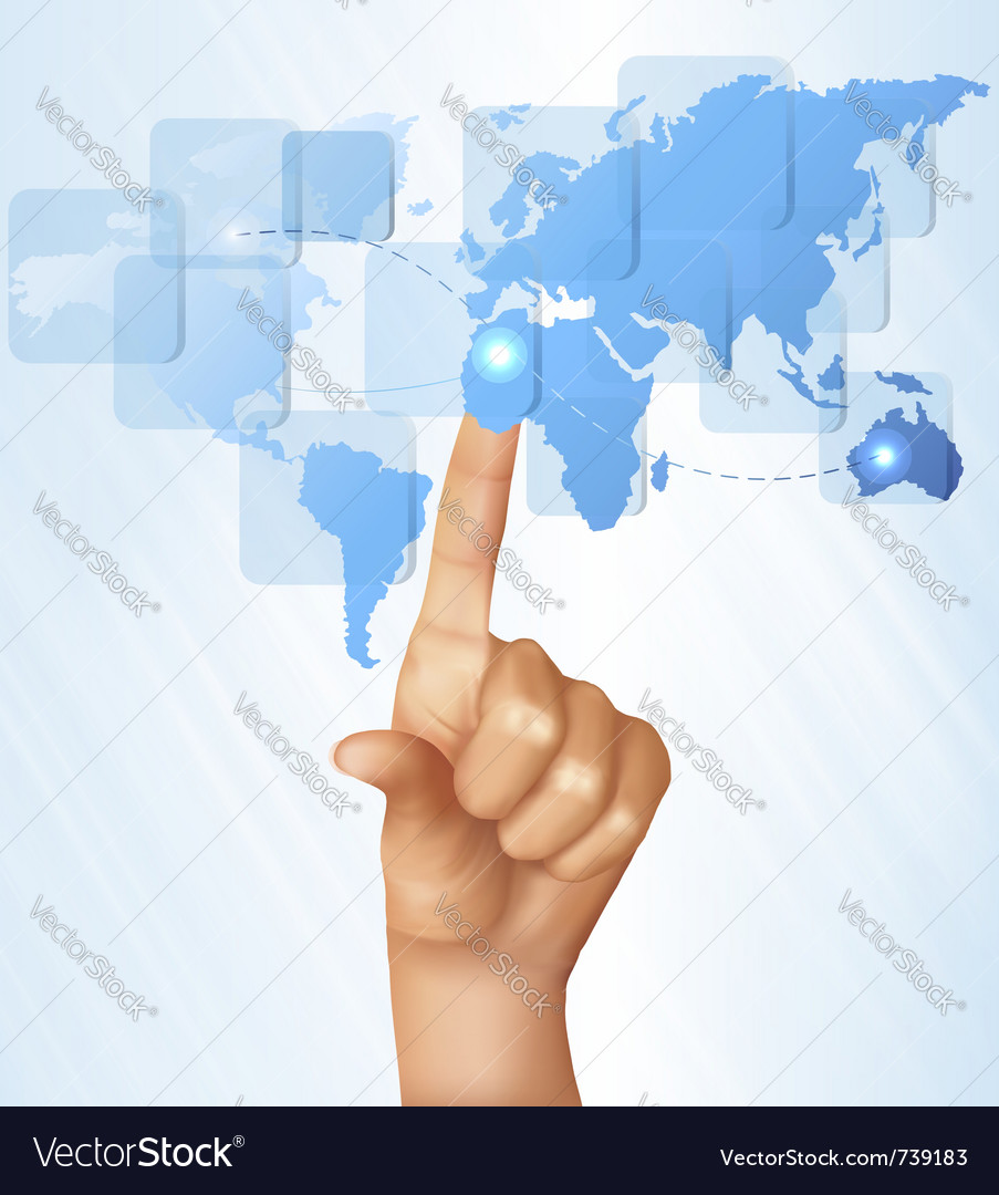 finger touching world map