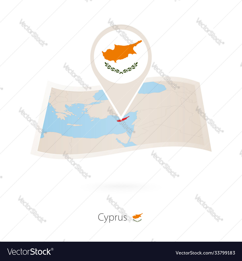 Folded Paper Map Cyprus With Flag Pin Cyprus Vector Image Folded Paper Map Cyprus With Flag Pin Cyprus Vector Image