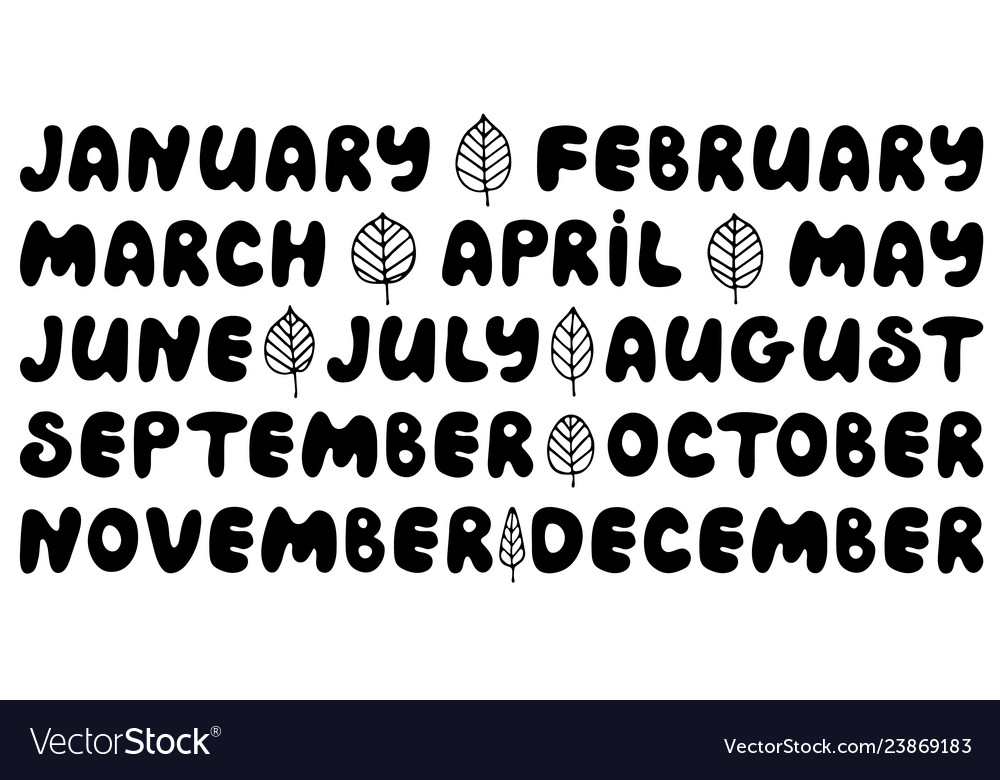 Handwritten Names Of Months Round Font Royalty Free Vector